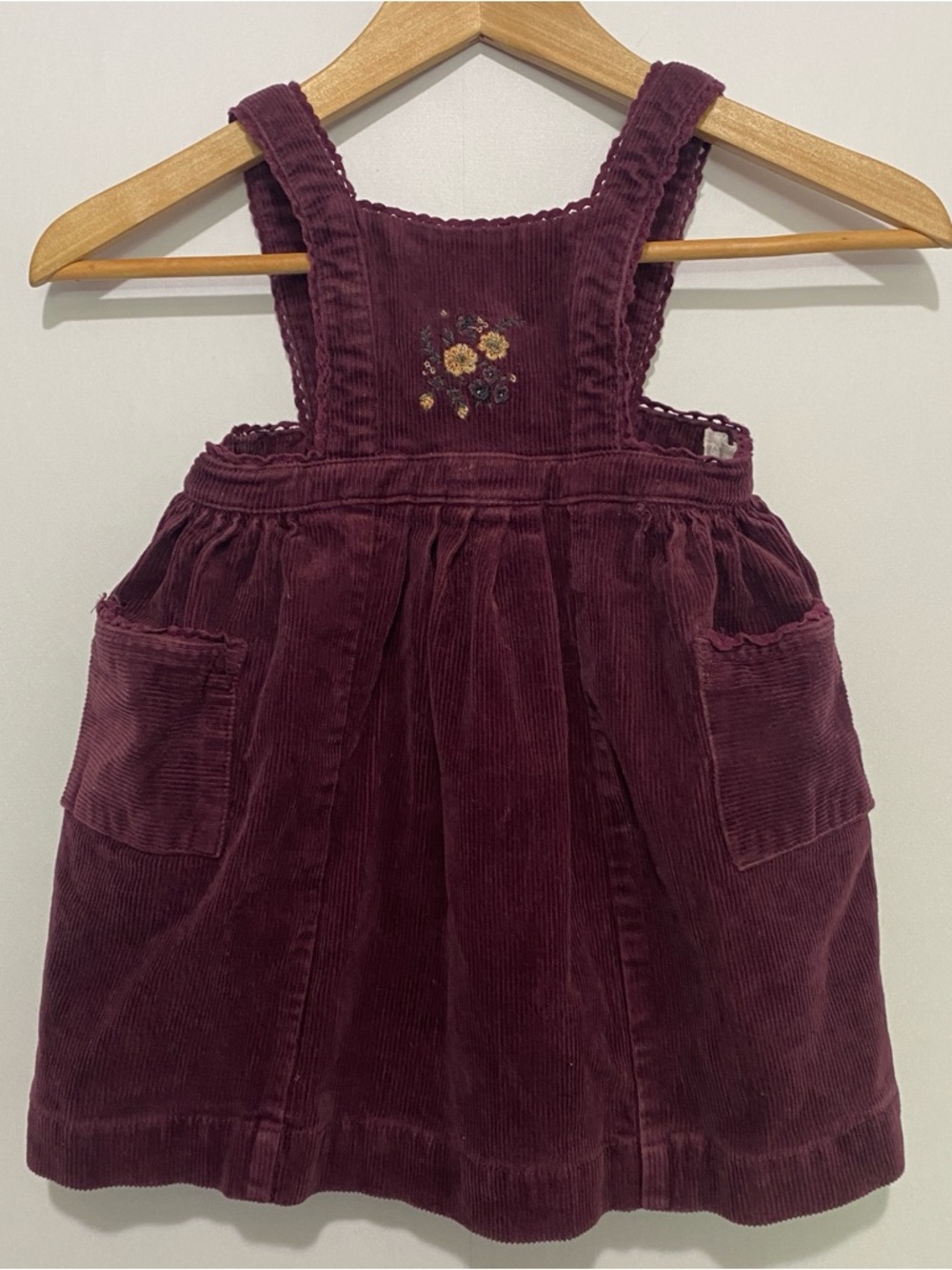 Jamie Kay Corduroy Pinafore Dress Plum Burgundy Baby Toddler 12-24M Floral